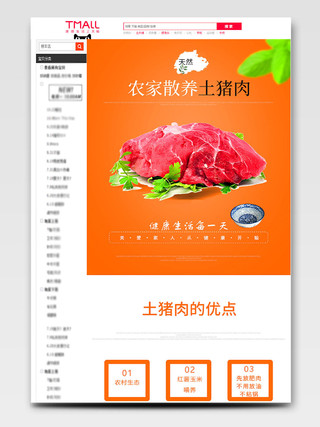 吃货节517橙色美食生鲜天然农家散养土猪肉首页详情页